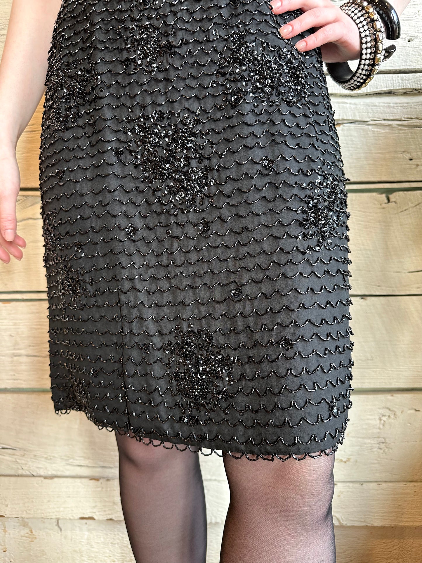 1960s black beaded dress by Royal Lynn