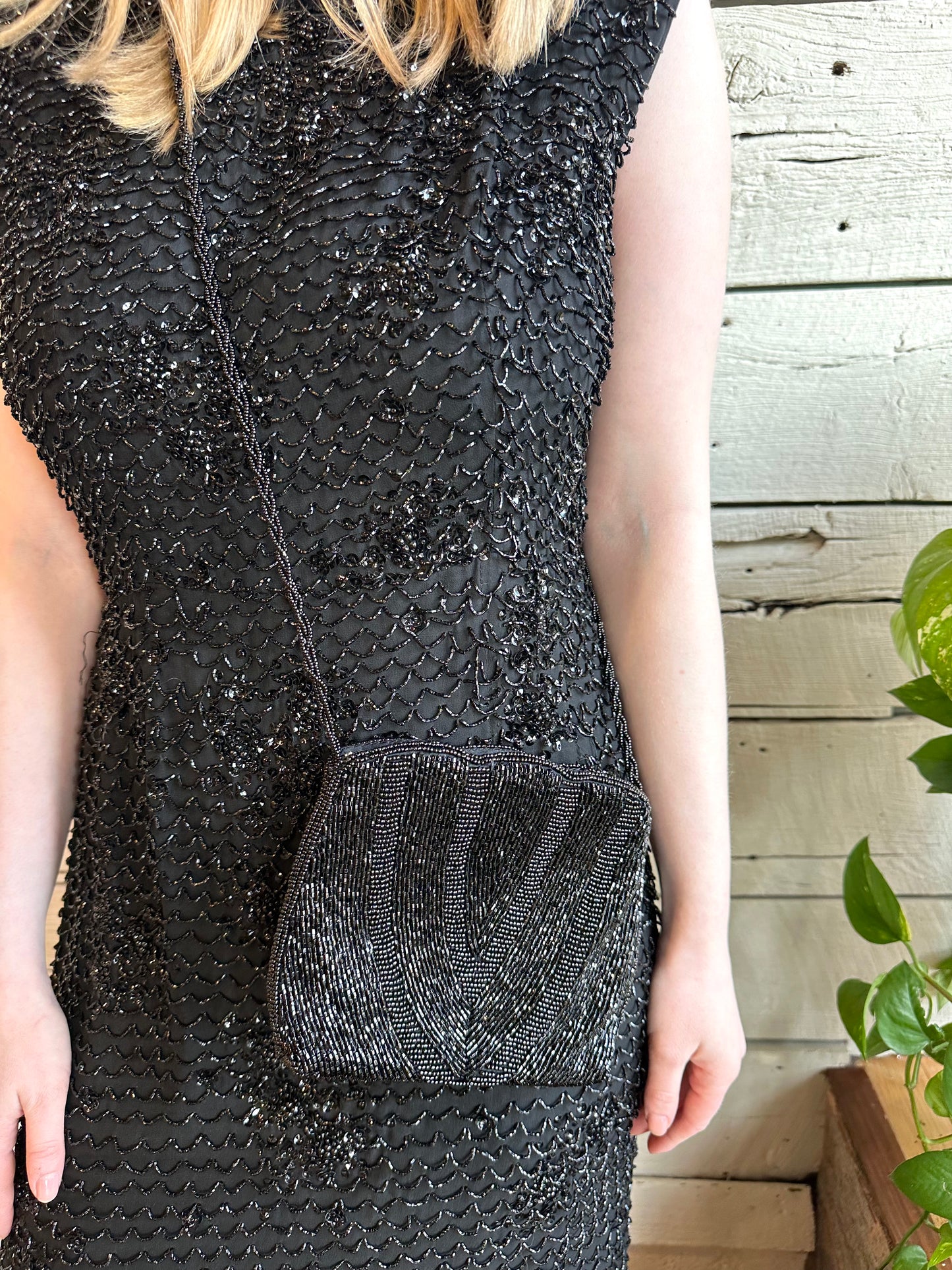 1980s black beaded bag by Genie