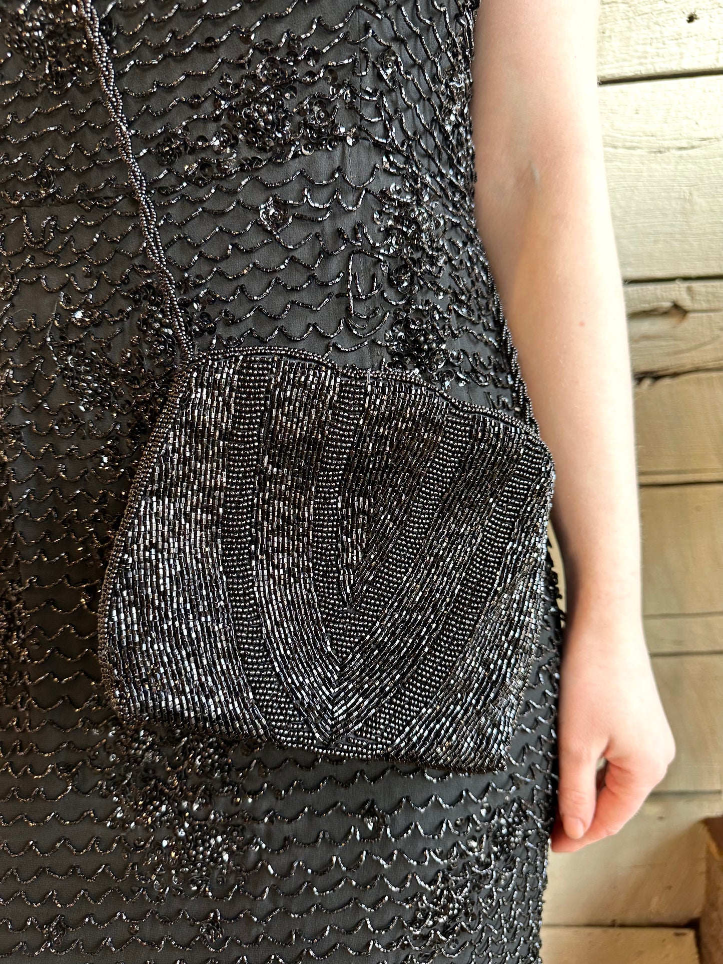1980s black beaded bag by Genie