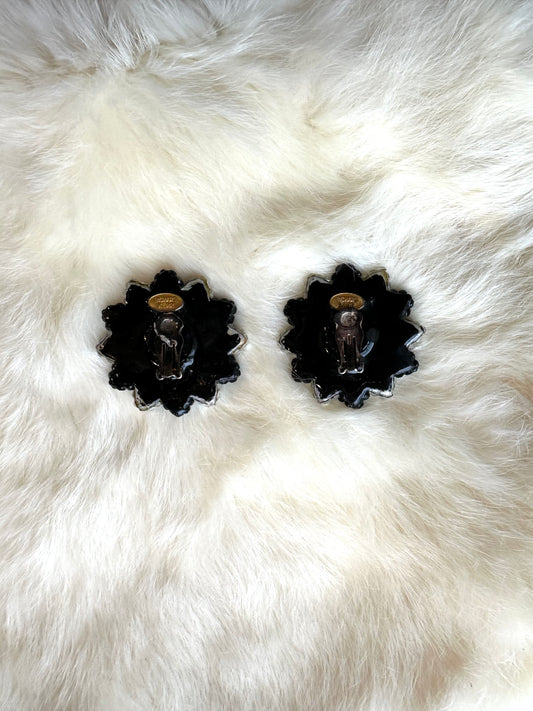 1980s Richard Kerr snowflake rhinestone clip-on earrings