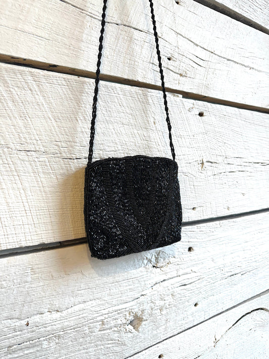 1980s black beaded bag by Genie