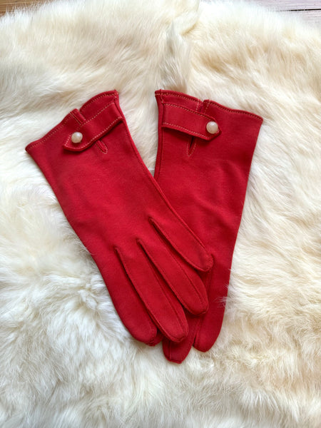 1950s red buttoned gloves by Claire McCardell