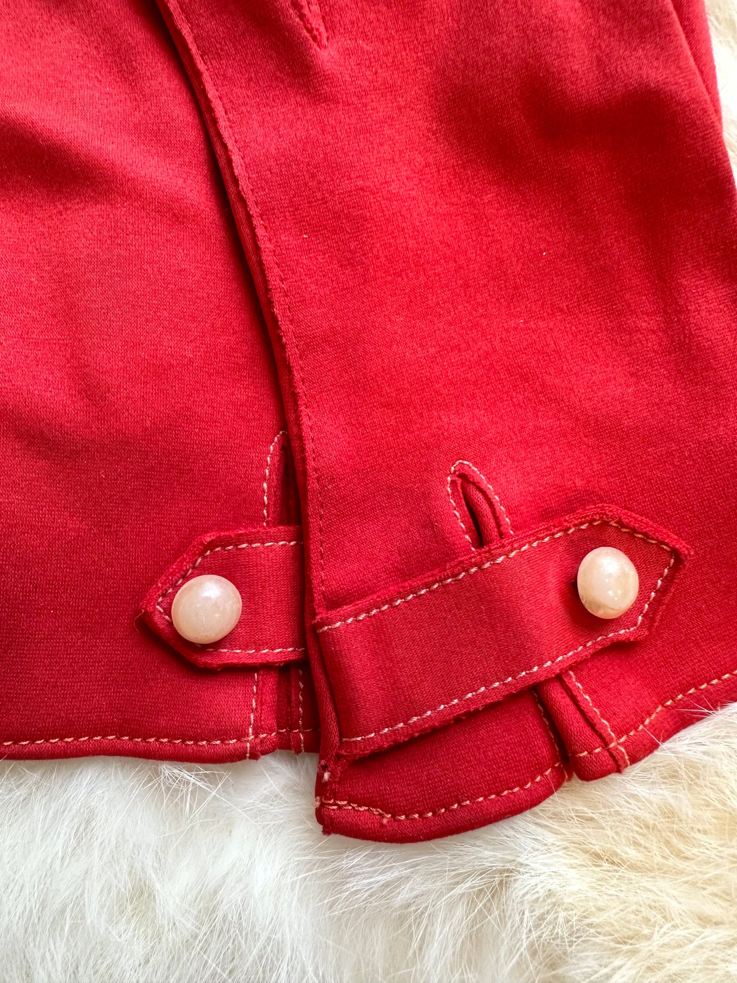 1950s red buttoned gloves by Claire McCardell