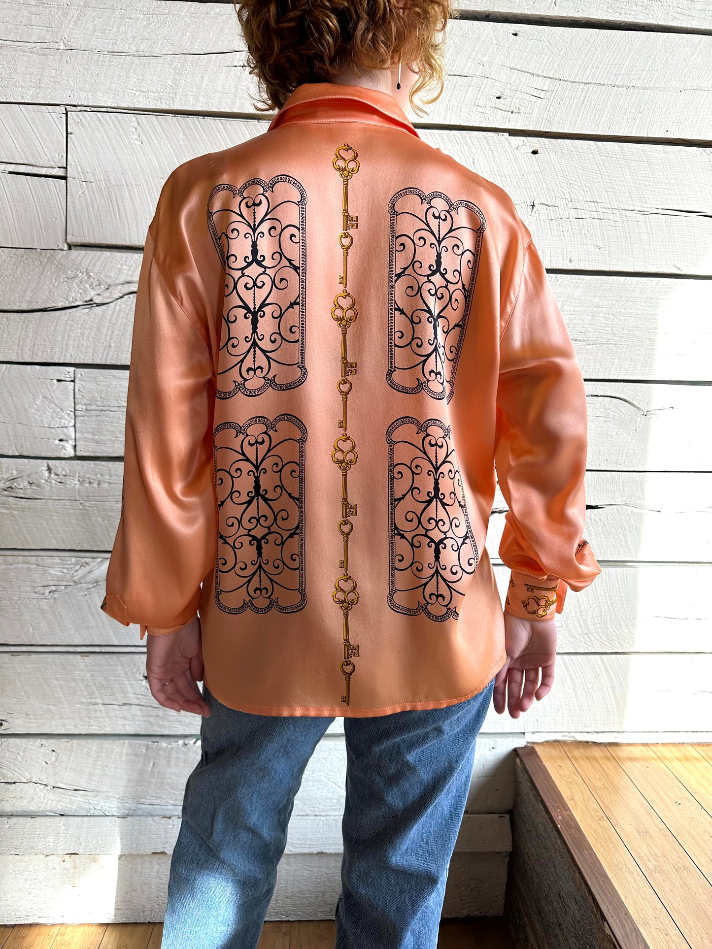 1980s Escada key print blouse