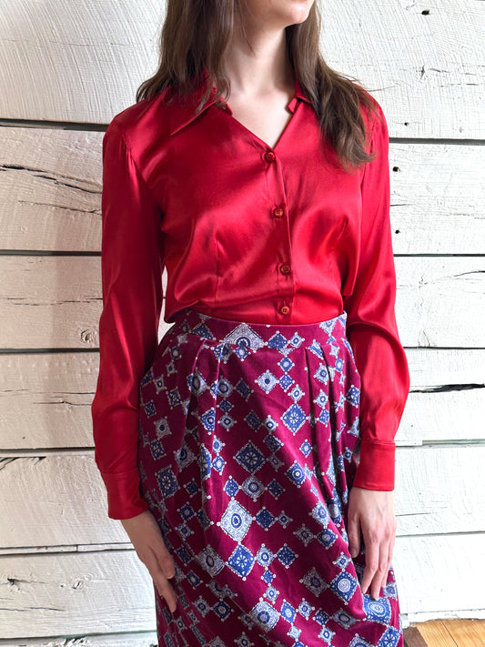 1990s Armani silk red blouse
