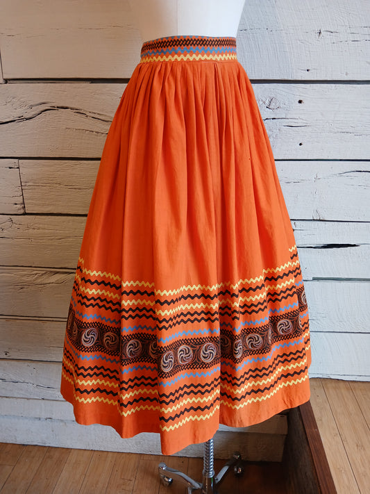 1950s Orange Rickrack Print Skirt