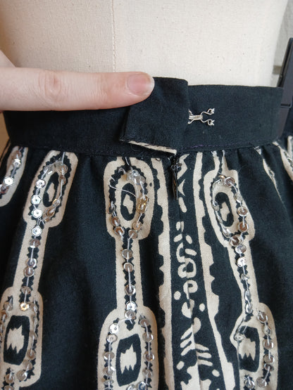 1950s Black and White Sequined Skirt