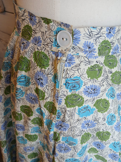 1950s Blue Floral Circle Skirt