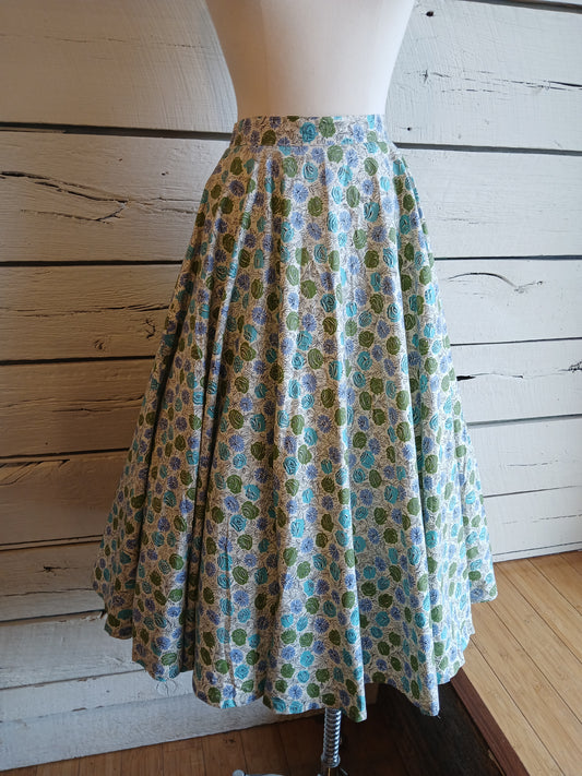 1950s Blue Floral Circle Skirt