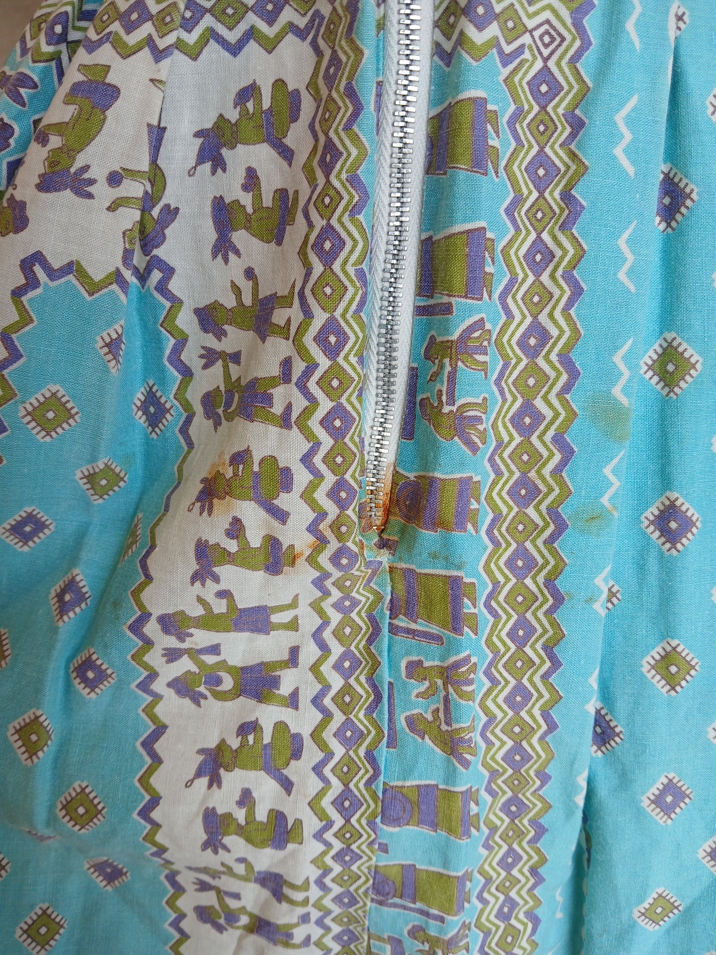 1950s Teal Aztec print skirt