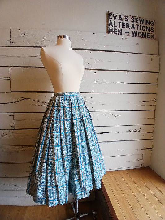 1950s Blue Geometric Print Skirt