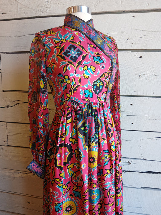 1970s Silk Printed Oscar de la Renta Dress