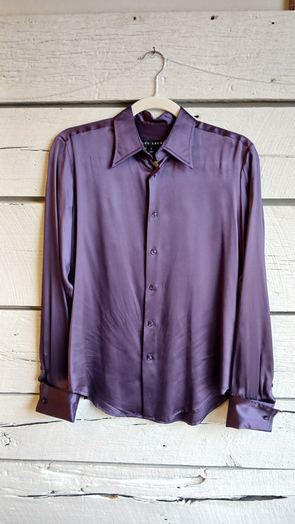 1990s Purple Silk French Cuff Ralph Lauren Blouse