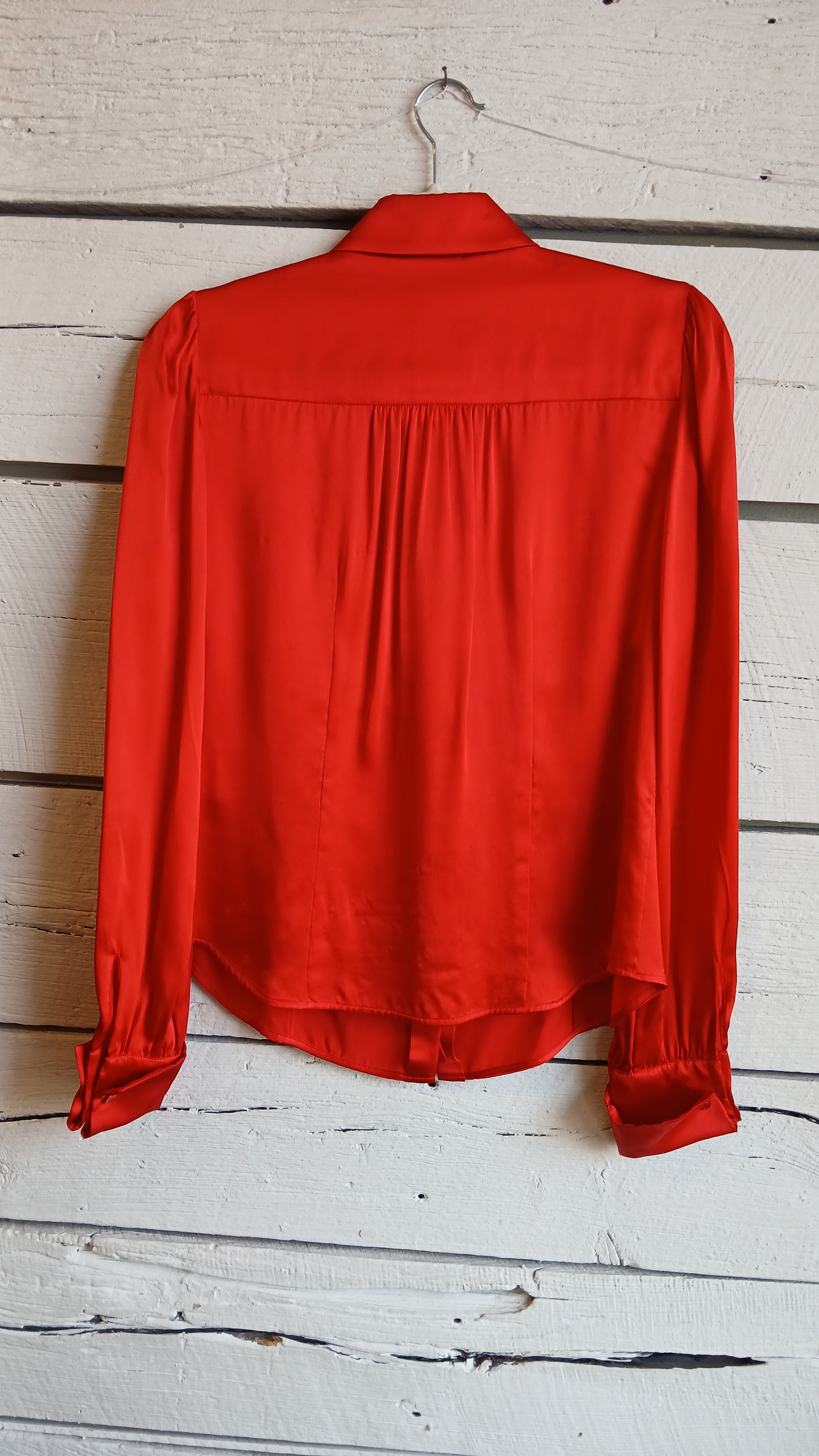 1990s Red Pleated Valentino Tuxedo Blouse