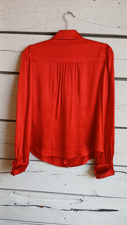 1990s Red Pleated Valentino Tuxedo Blouse