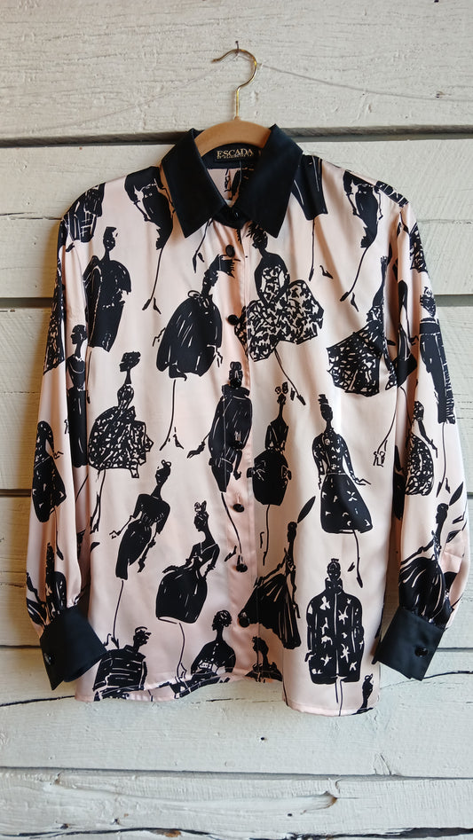 1980s Pink Femme Print Escada Blouse