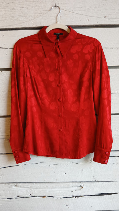 Y2k Red Embossed Floral Escada Blouse