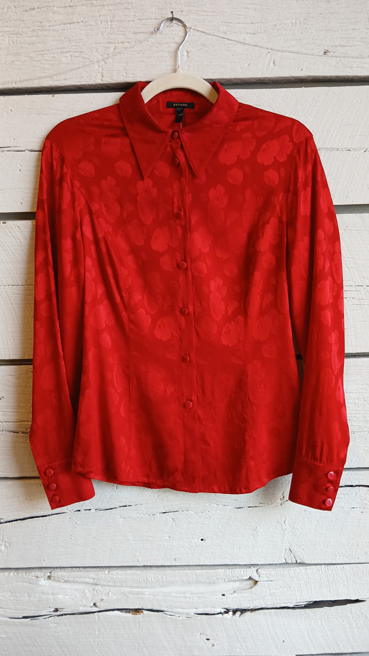 Y2k Red Embossed Floral Escada Blouse