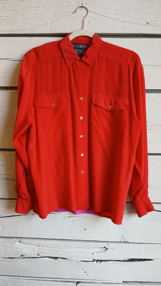1980s Red and Pink Colorblock Escada Blouse