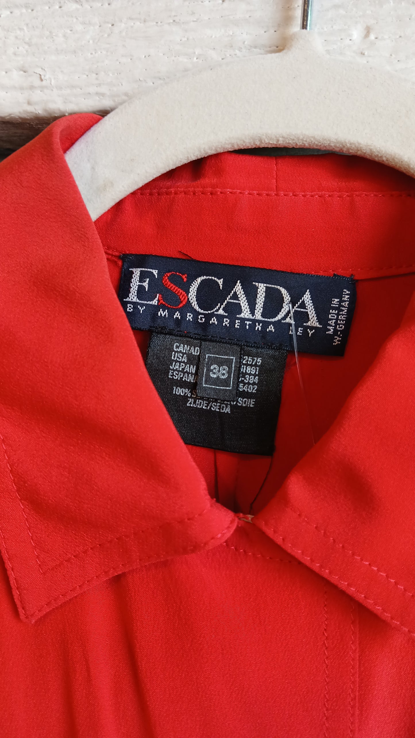 1980s Red and Pink Colorblock Escada Blouse