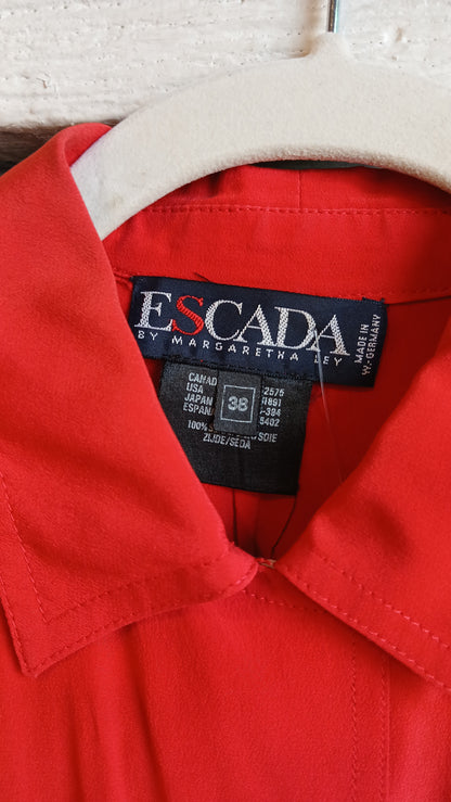 1980s Red and Pink Colorblock Escada Blouse