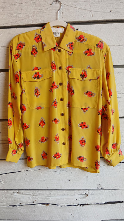1990s Yellow Floral Escada Blouse