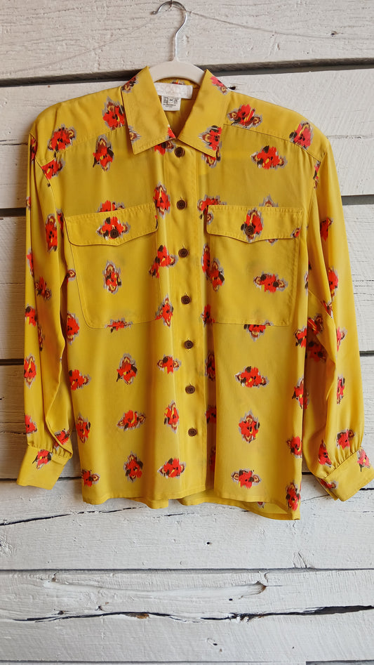 1990s Yellow Floral Escada Blouse
