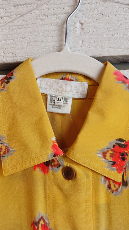 1990s Yellow Floral Escada Blouse