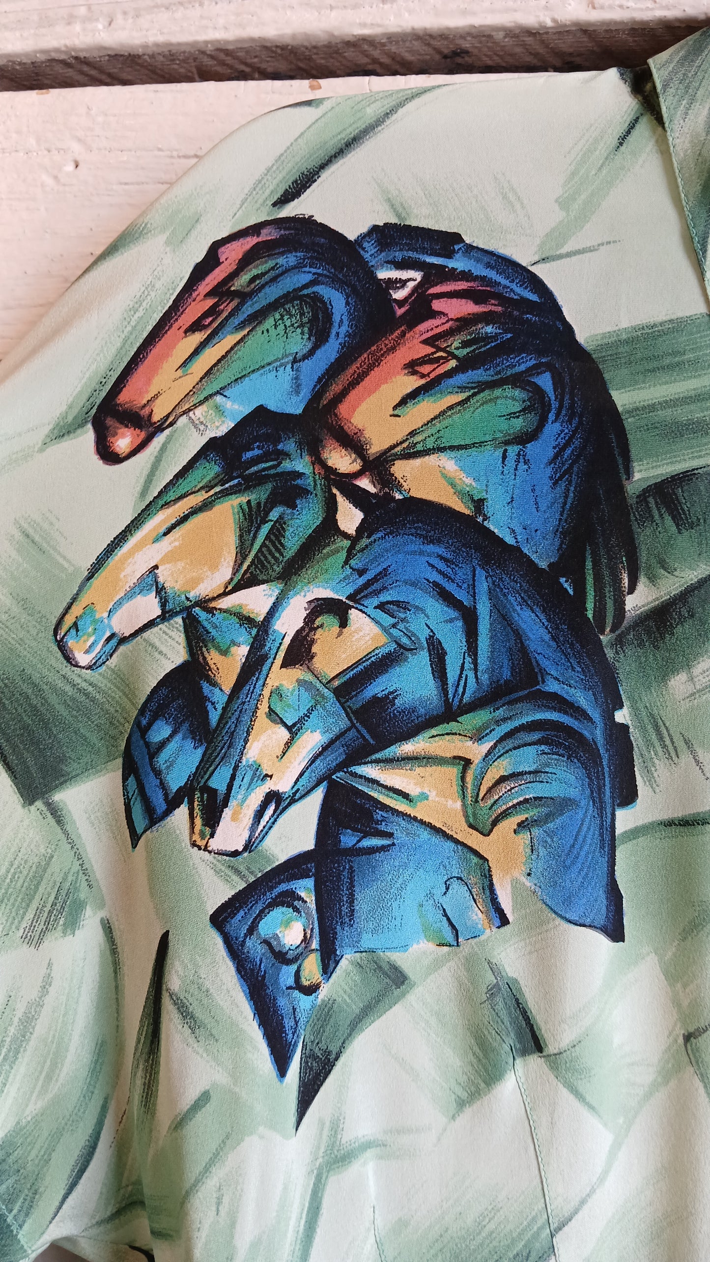 1990s Green Stained Glass Horses Escada Blouse
