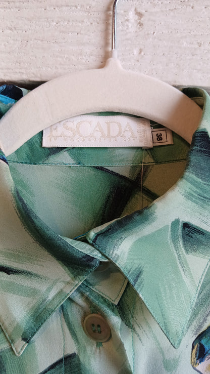 1990s Green Stained Glass Horses Escada Blouse