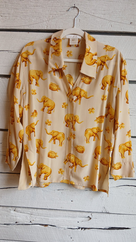 1990s Gold Elephant Print Escada Blouse
