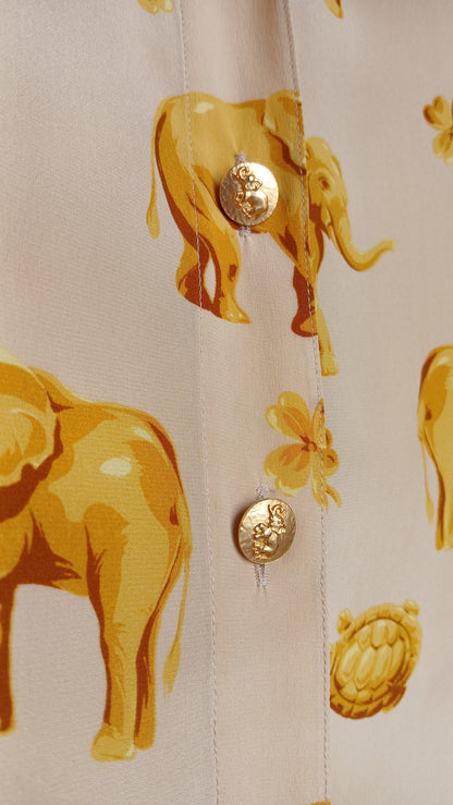 1990s Gold Elephant Print Escada Blouse