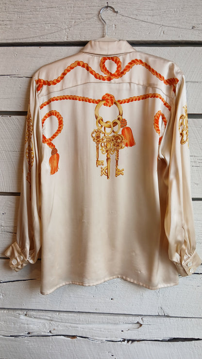 1980s Trompe L’oeil Tassle and Chain Escada Blouse