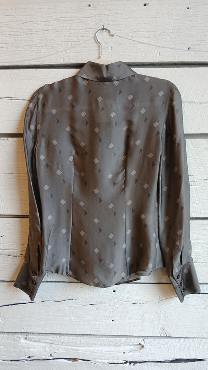 1980s Armani Geometric Gray Silk Blouse