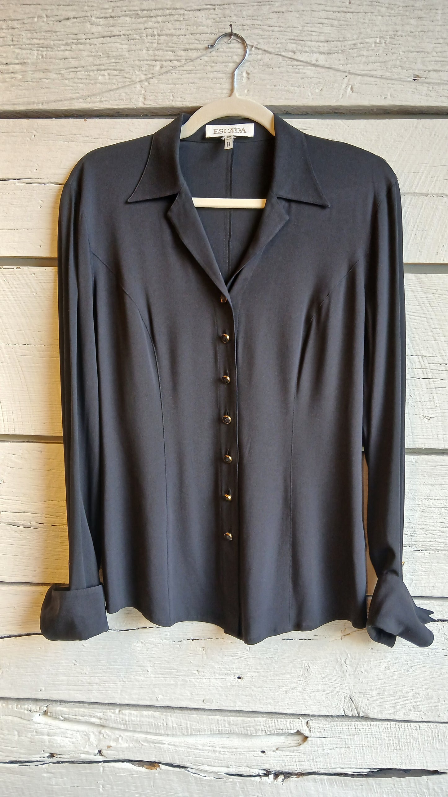 1980s Black Faux-French Cuff Escada Blouse