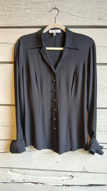 1980s Black Faux-French Cuff Escada Blouse