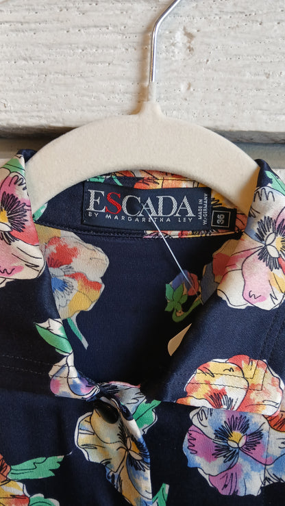 1980s Black Floral Print Escada Blouse