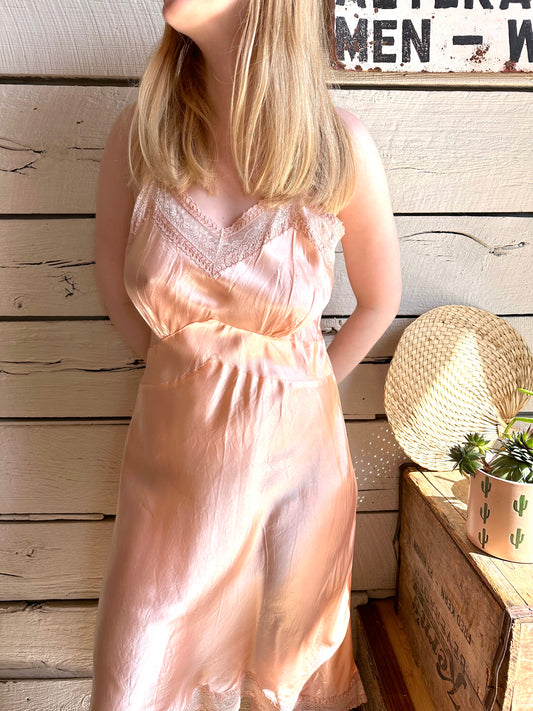 1940s peach satin-rayon blend slip