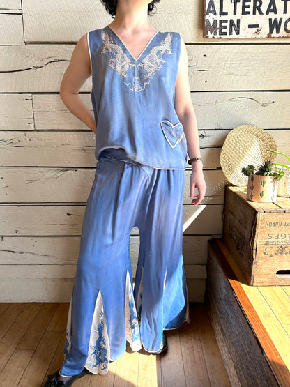 1920s/1930s dragon embroidered silk pajamas