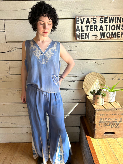 1920s/1930s dragon embroidered silk pajamas