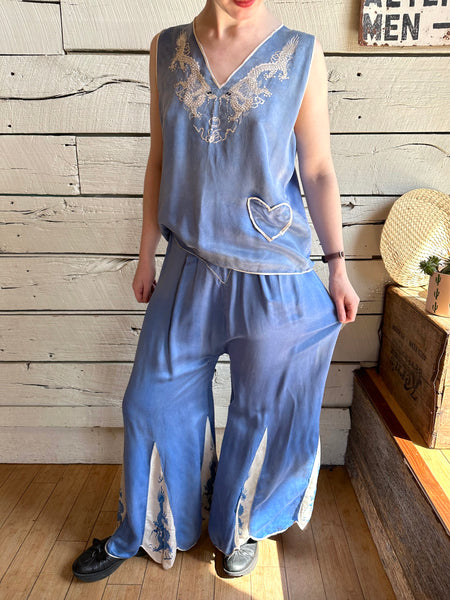 1920s/1930s dragon embroidered silk pajamas