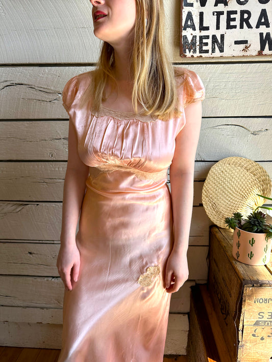 1930s satin blend ruched full-length slip
