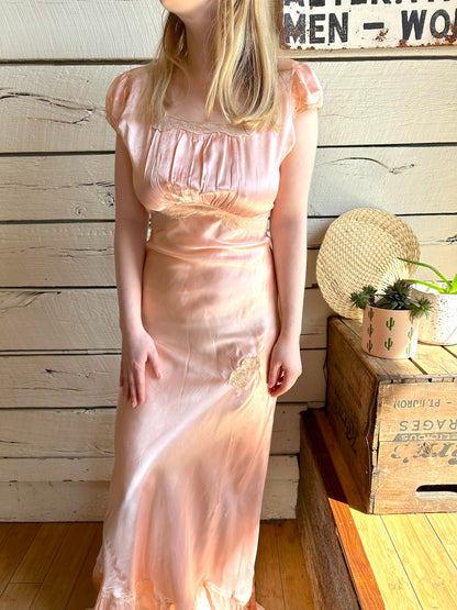 1930s satin blend ruched full-length slip