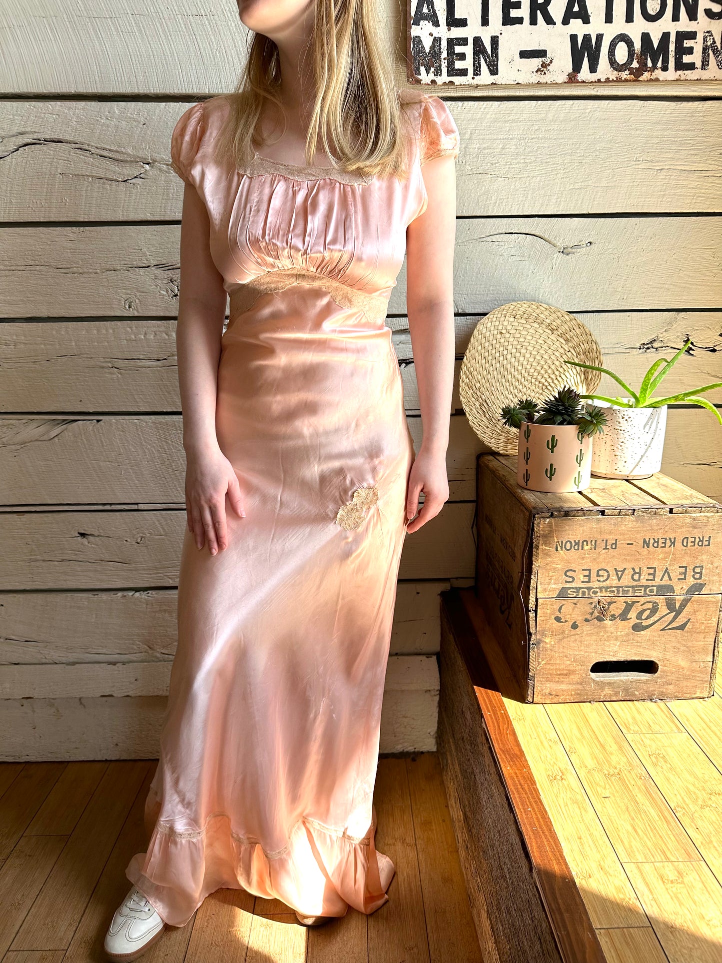1930s satin blend ruched full-length slip