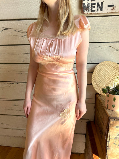 1930s satin blend ruched full-length slip