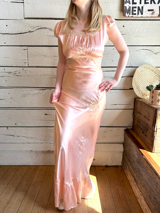 1930s satin blend ruched full-length slip