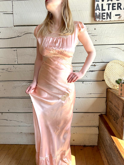 1930s satin blend ruched full-length slip