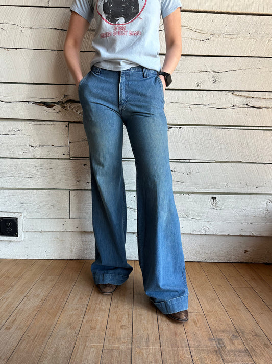 1970s baggy denim bell bottoms
