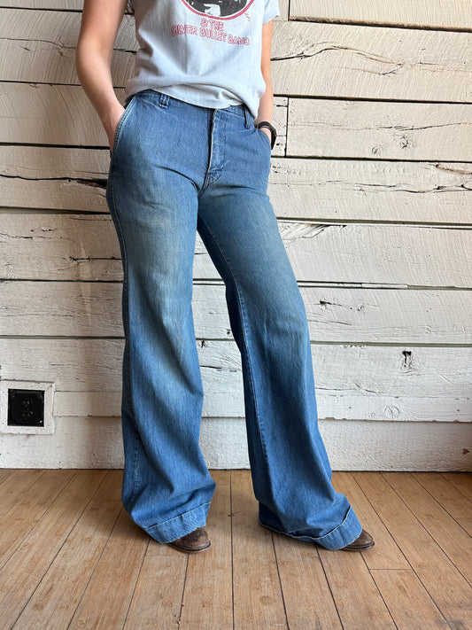 1970s baggy denim bell bottoms