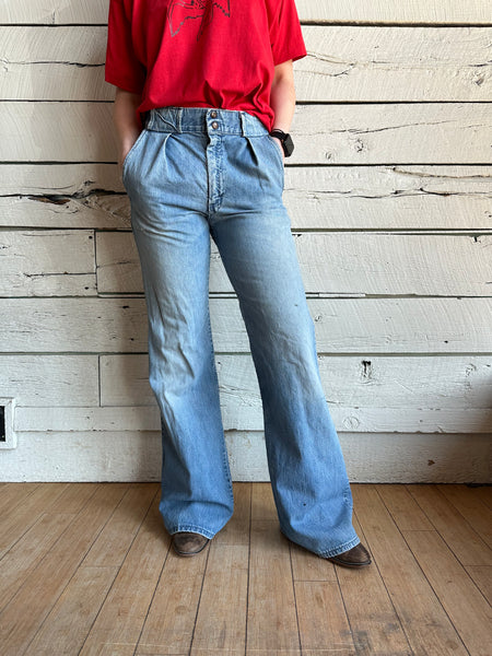 1970s pleated wide leg bell bottom jeans